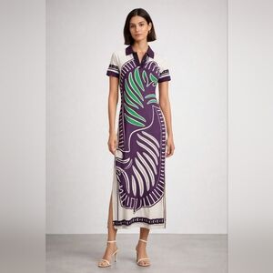 Tory Burch Mesh Polo Dress In Purple Zebra Scarf XS